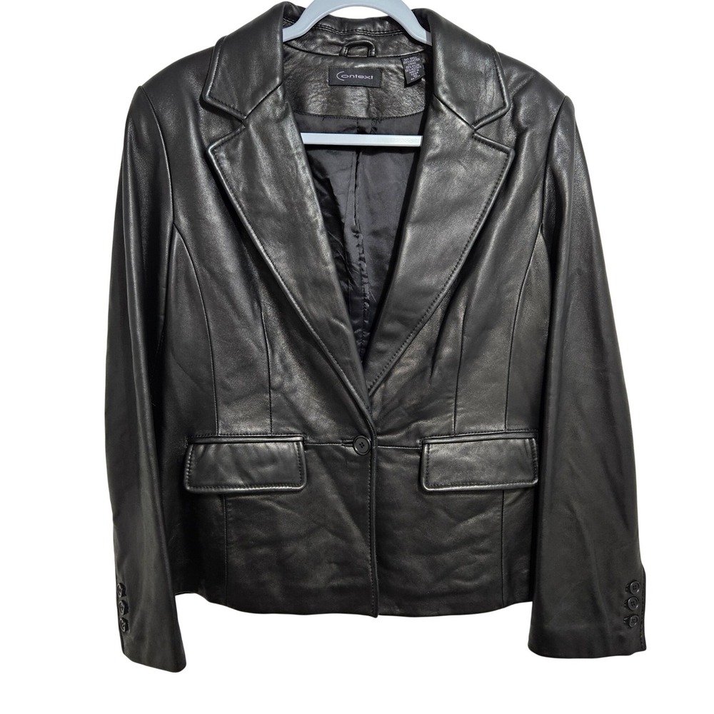 Vintage Y2K Context 100% Leather Jacket Womens Smooth Retro Whimsigoth Black M